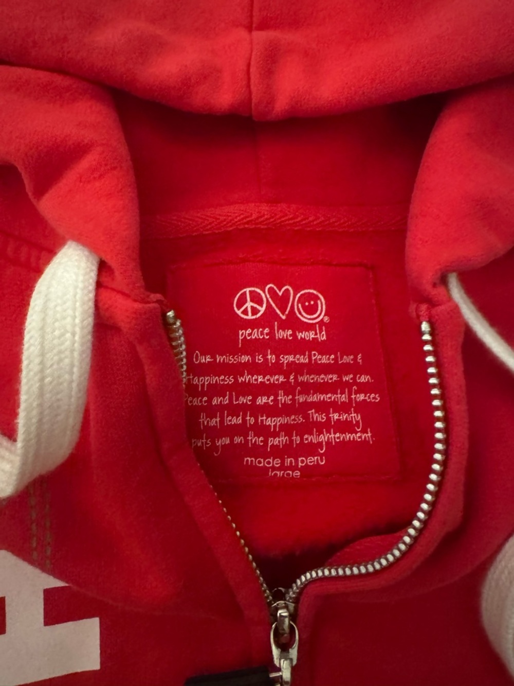 Peace Love Word Red 'Happy' Graphic Zip Hoodie with White 'LOVE' Cap - Picture 8 of 9